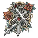 the bastard sword that rolls thorns into fine lines tattoo design idea