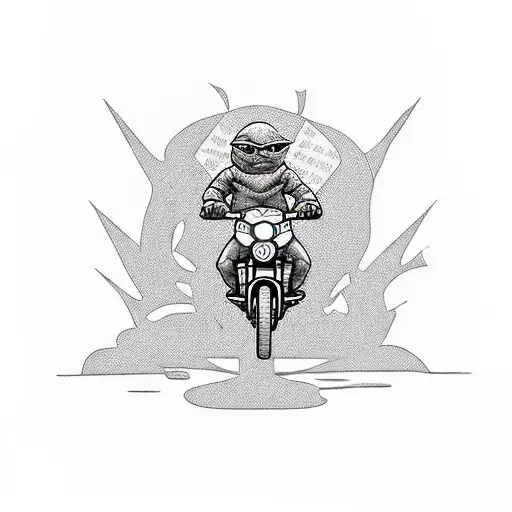 A new school art inspired tattoo of a Ninja Turtle riding a chopper motorcycle tattoo design idea