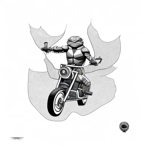 A new school art inspired tattoo of a Ninja Turtle riding a chopper motorcycle tattoo design idea
