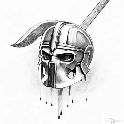 spartan carring skulls on spear tattoo design idea