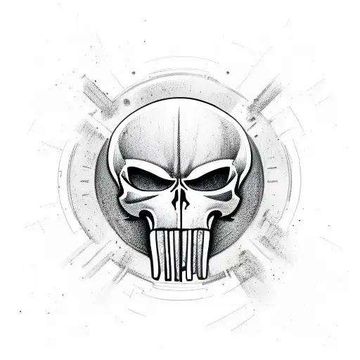 A sketch-style illustration of a Punisher skull merged with CBŚP emblem tattoo design idea