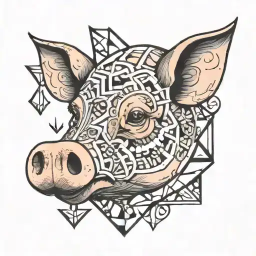 pig face with geo symteric shapes tattoo design idea