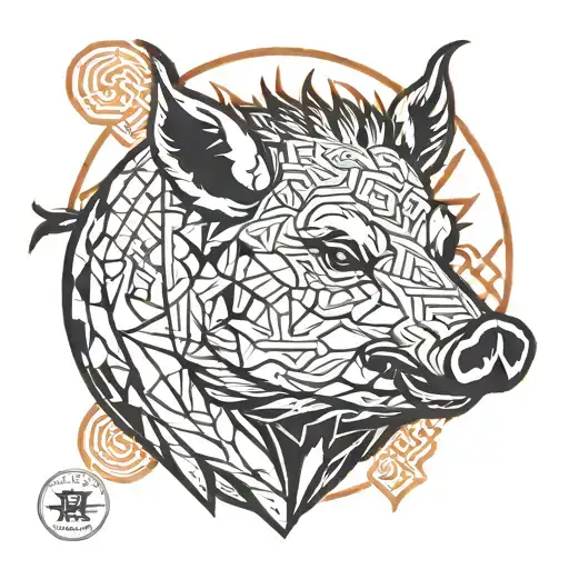 wild boar geometric tattoo design idea