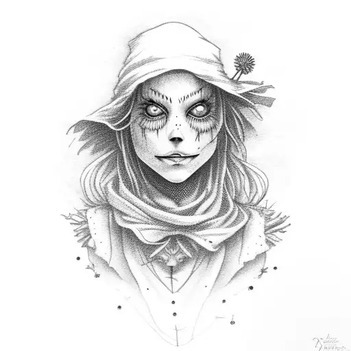 a scarecrow in the distance tattoo design idea