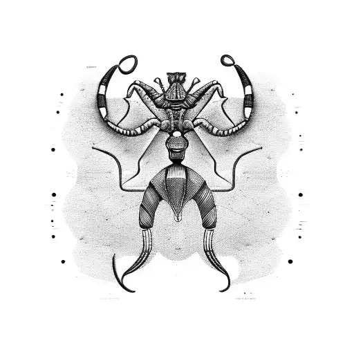 An abstract interpretation of Egyptian hieroglyphics incorporating a scorpion motif tattoo design idea