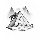 A mystical desert landscape with pyramids in the background and a scorpion crawling in the sand tattoo design idea