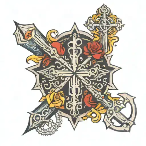 croix inri and ancre and p oing tattoo design idea