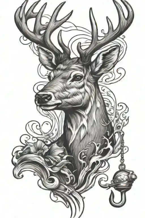deer and fishing hook with water background  tattoo design idea