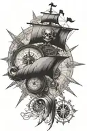 old pirate map and compass tattoo design idea