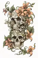 Orchids and Lilies wrapped around a skull entangled in vines   tattoo design idea