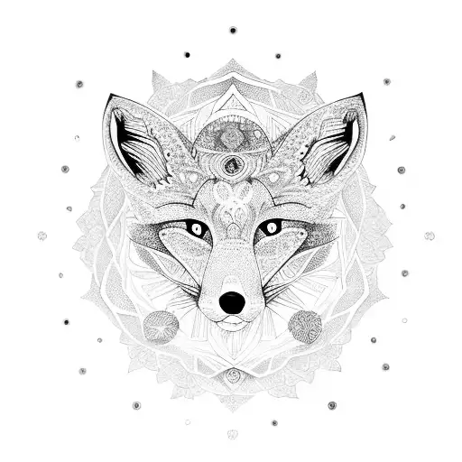 A dotwork mandala with a fox head at the center, symbolizing the balance between struggle and triumph tattoo design idea
