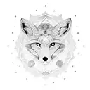 A dotwork mandala with a fox head at the center, symbolizing the balance between struggle and triumph tattoo design idea