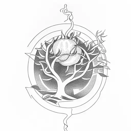 flaming lemon tree tattoo design idea