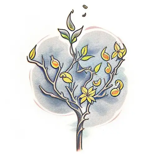 flaming lemon tree tattoo design idea