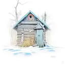 Topic: Slavic paganism. with elements of graffiti on an old abandoned Russian hut tattoo design idea