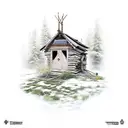 Topic: Slavic paganism. with elements of graffiti on an old abandoned Russian hut tattoo design idea