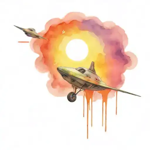 dino driving ufo tattoo design idea