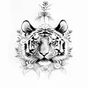 tiger skull with flowers tattoo design idea