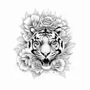tiger skull with flowers tattoo design idea