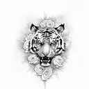 tiger skull with flowers tattoo design idea