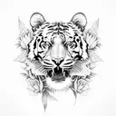 tiger skull with flowers tattoo design idea