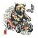 Bear in a drift car drifting tattoo design idea