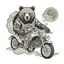 Bear in a drift car drifting tattoo design idea