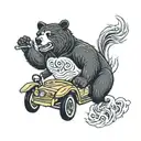 Bear in a drift car drifting tattoo design idea