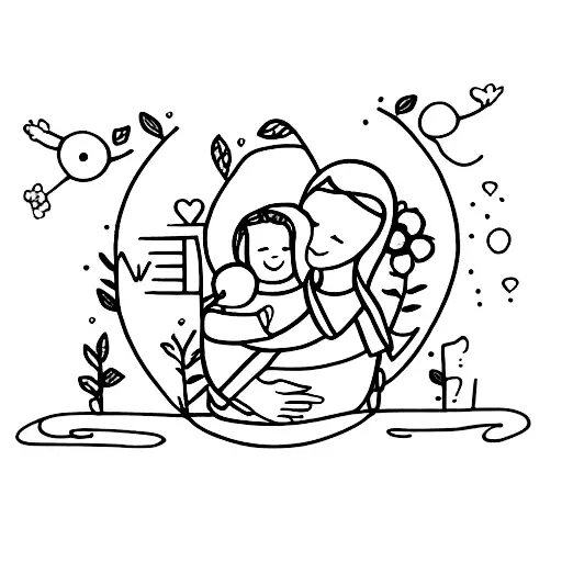 Mom hugging 2 daughters and 1 son tattoo design idea