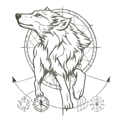 wolf and compass tattoo design idea