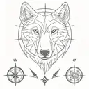 wolf and compass tattoo design idea