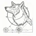 wolf and compass tattoo design idea