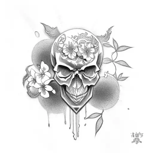 skull, cherry blossom, Japanese, oni, demon tattoo design idea