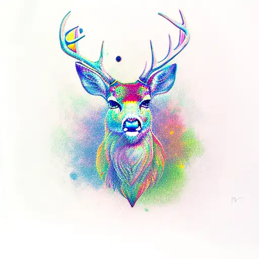 deer head in full color  tattoo design idea