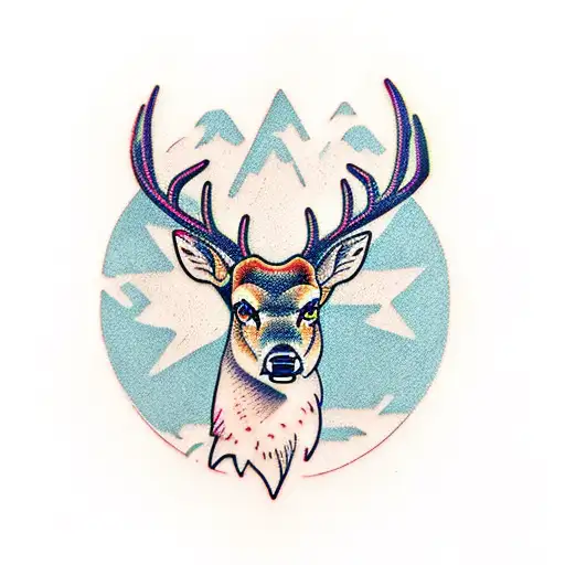 deer head in full color  tattoo design idea