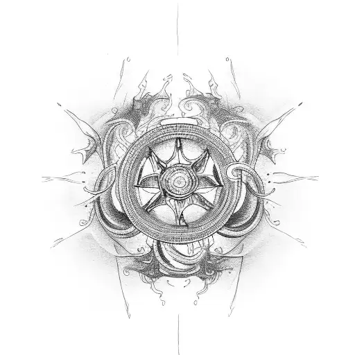 wheel with flames tattoo design idea