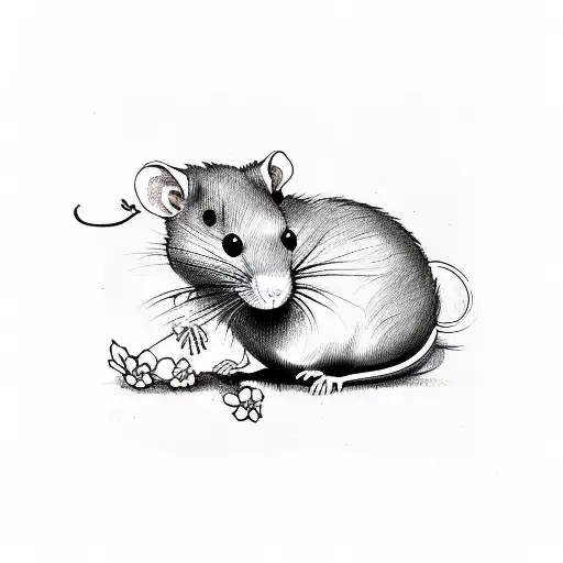 cute rat with flowers tattoo design idea