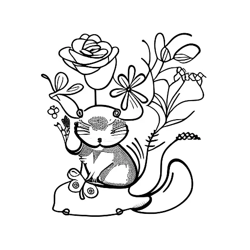 cute rats in flowers tattoo design idea
