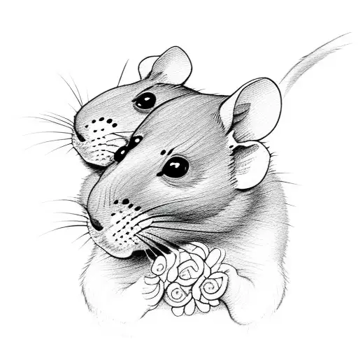 cute rats in flowers tattoo design idea