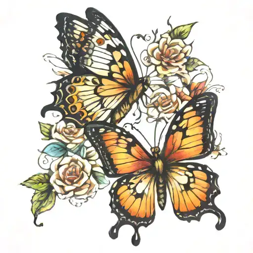 two butterflies but only one of them in color tattoo design idea
