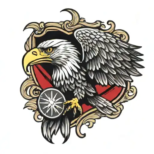 white tailed eagle with polish burning flag  tattoo design idea