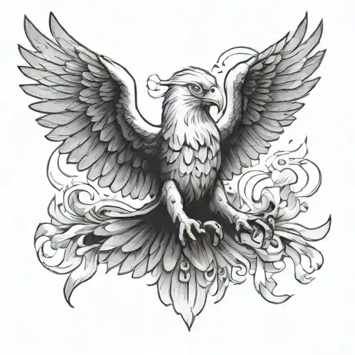 white eagle flying with a poached helmet while's holding a burning polish flag  tattoo design idea