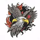 white tailed eagle with polish burning flag  tattoo design idea