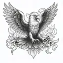 white eagle flying with a poached helmet while's holding a burning polish flag  tattoo design idea