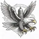 white eagle flying with a poached helmet while's holding a burning polish flag  tattoo design idea