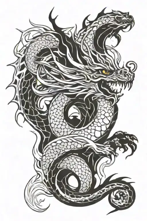 dragon and fire flames tattoo design idea