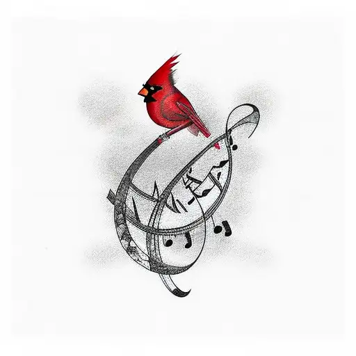 cardinal and music notes tattoo design idea