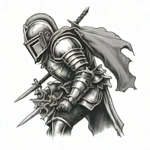 knight bending the knee tattoo design idea