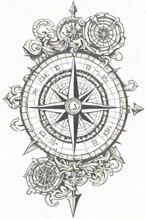 Compass rose with anchor tattoo design idea