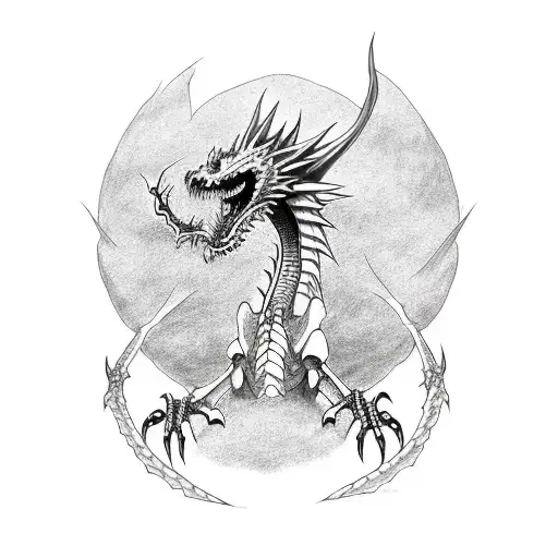 Skeletal dragon going down an arm, with naruto stylings, completely in red tattoo design idea